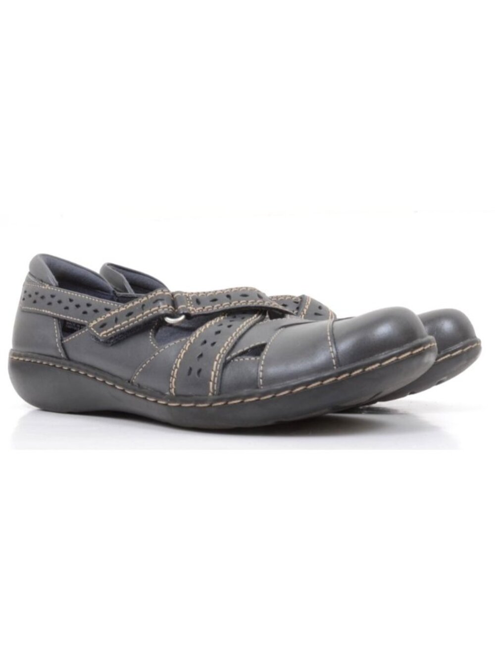 NEW Clarks® Ashland Spin Q Blue Leather Hook & Loop Women's 7.5 OrthoLite® Shoes